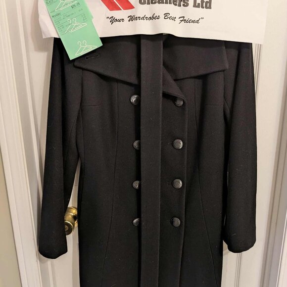 Calvin Klein Wool Blend Double Breasted Coat.  BLACK.  Size 10. - Picture 7 of 13